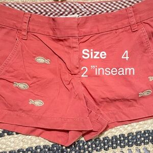 J. Crew Pink Bermuda Shorts with Embroidered Fish